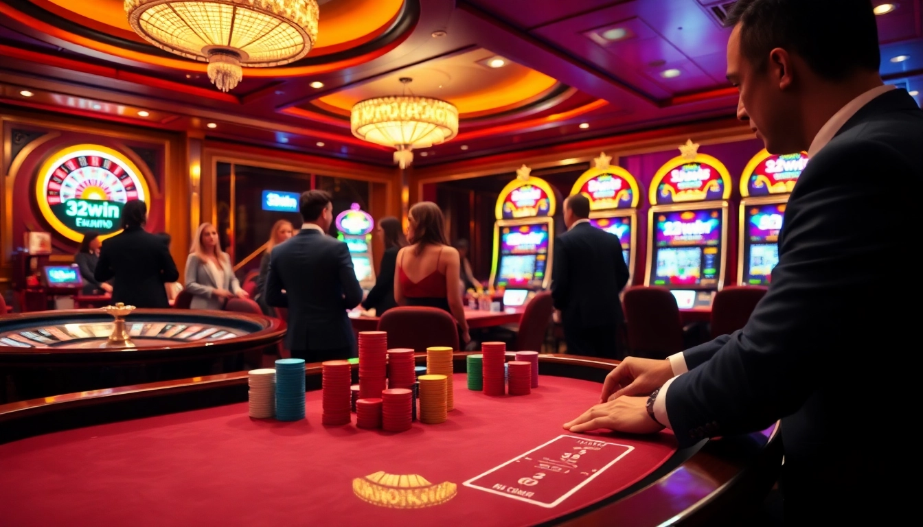 32win casino players enjoying a vibrant poker game surrounded by energy and excitement.