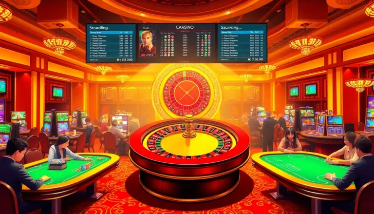 Experience the excitement of w9bet with players at a roulette table in a lively casino atmosphere.