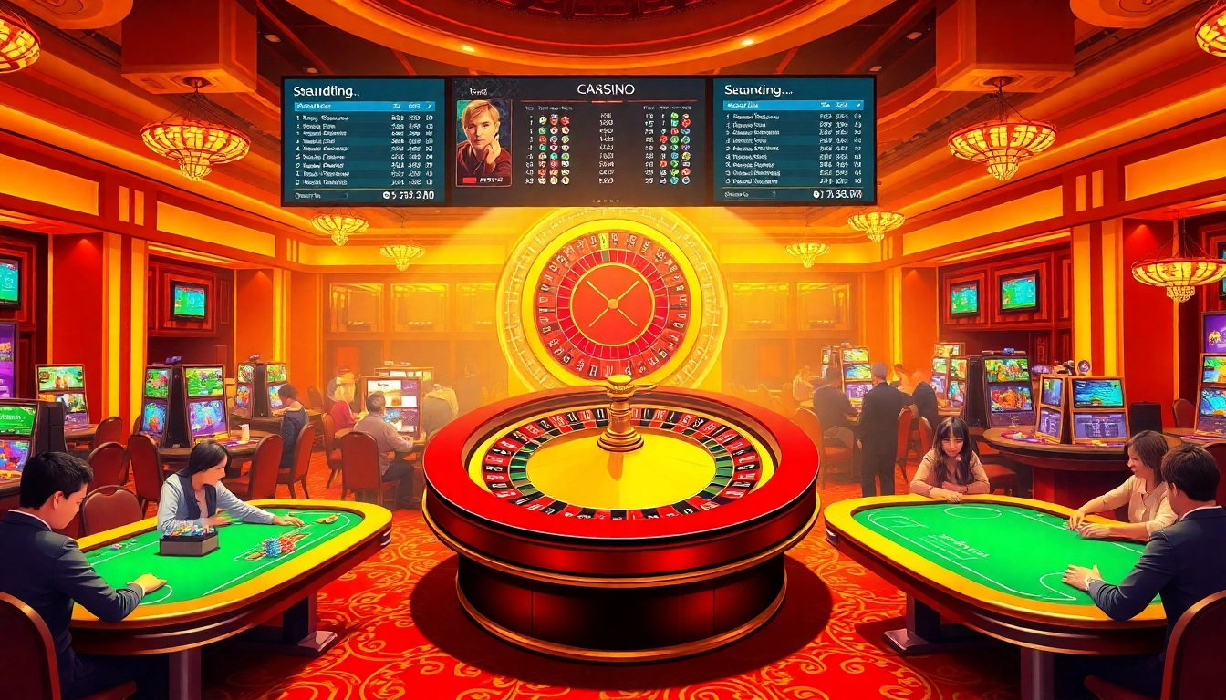 Experience the excitement of w9bet with players at a roulette table in a lively casino atmosphere.