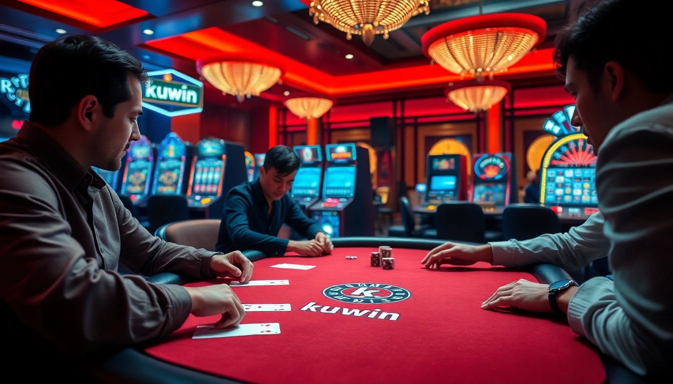 kuwin poker action at a dazzling casino table filled with chips and cards, highlighting an immersive gambling experience.