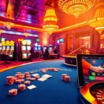 F8bet casino players engage in thrilling poker action with vibrant chips and cards