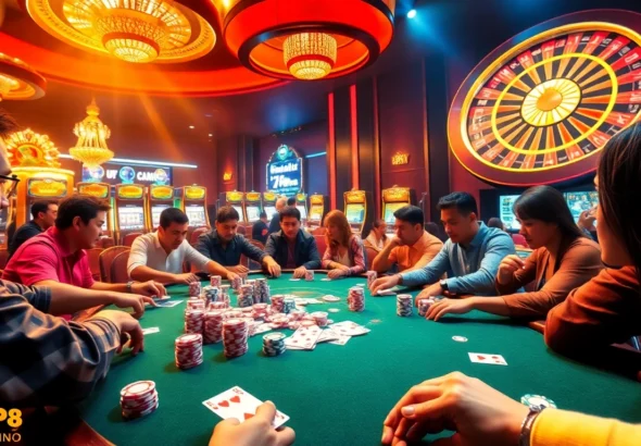 Experience the thrill of kp88 at a vibrant poker table filled with high-stakes action and colorful chips.