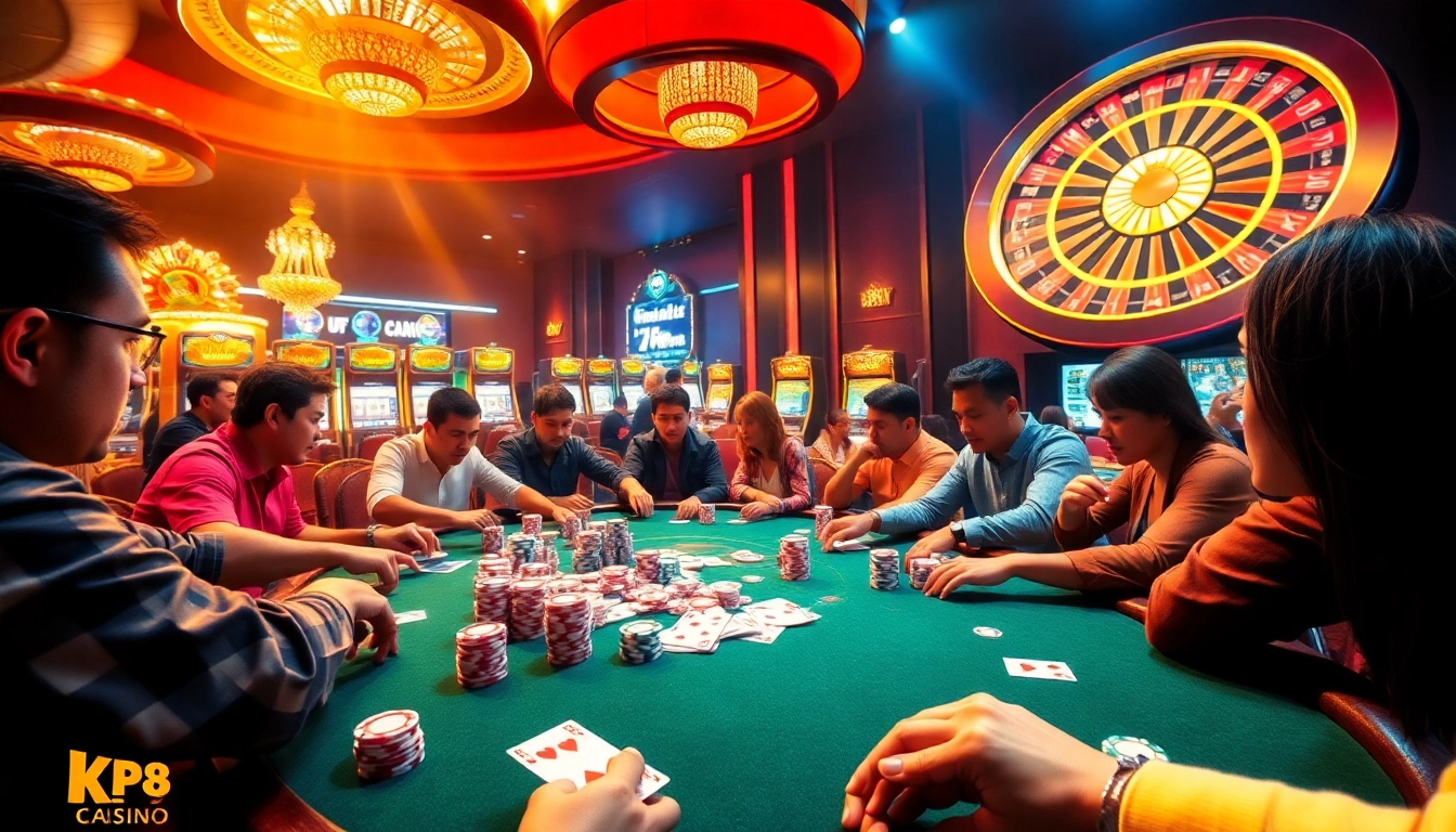 Experience the thrill of kp88 at a vibrant poker table filled with high-stakes action and colorful chips.